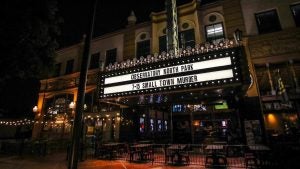 front sign of a theater